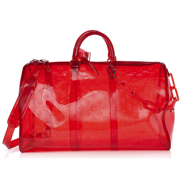 Louis Vuitton Keepall Bandouliere 50 Red PVC Monogram Weekend Duffle Travel Bag - Picture 1 of 10